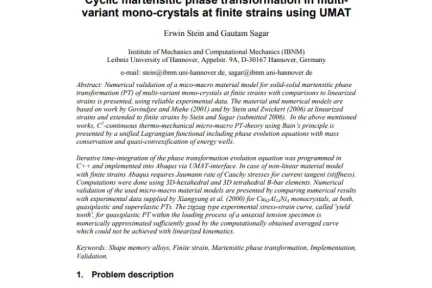 Cyclic martensitic phase transformation in multivariant mono-crystals at finite strains using UMAT