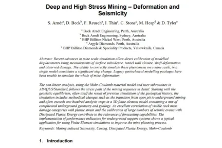 Deep and High Stress Mining – Deformation and Seismicity