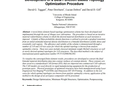 Development of a Beta Function Based Topology Optimization Procedure