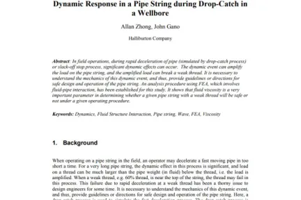 Dynamic Response in a Pipe String during Drop-Catch in a Wellbore