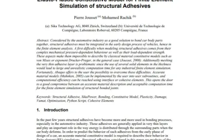 Elasto-Plastic Constitutive Model for Finite Element Simulation of structural Adhesives