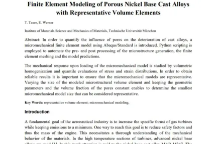 Finite Element Modeling of Porous Nickel Base Cast Alloys with Representative Volume Elements