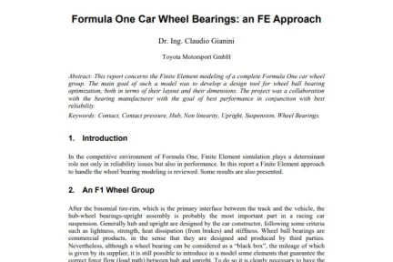 Formula One Car Wheel Bearings an FE Approach
