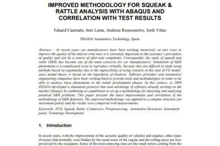 IMPROVED METHODOLOGY FOR SQUEAK & RATTLE ANALYSIS WITH ABAQUS AND CORRELATION WITH TEST RESULTS