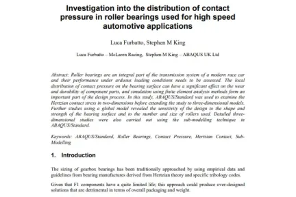 Investigation into the distribution of contact pressure in roller bearings used for high speed automotive applications