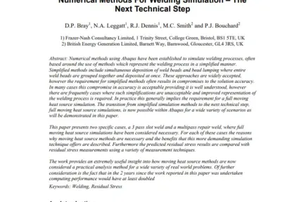 Numerical Methods For Welding Simulation – The Next Technical Step