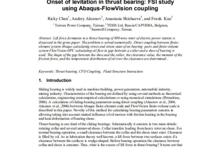 Onset of levitation in thrust bearing: FSI study using Abaqus-FlowVision coupling