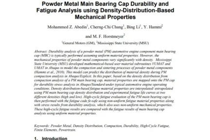 Powder Metal Main Bearing Cap Durability and Fatigue Analysis using Density-Distribution-Based Mechanical Properties