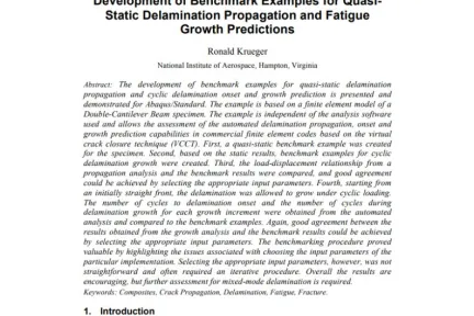 Development of Benchmark Examples for QuasiStatic Delamination Propagation and Fatigue Growth Predictions
