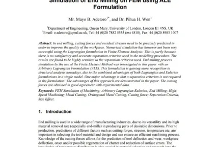 Simulation of End Milling on FEM using ALE Formulation