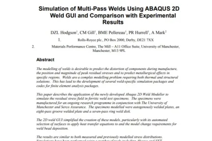 Simulation of Multi-Pass Welds Using ABAQUS 2D Weld GUI and Comparison with Experimental Results