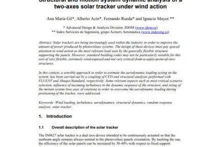 Structural and motion system dynamic analysis of a two-axes solar tracker under wind action