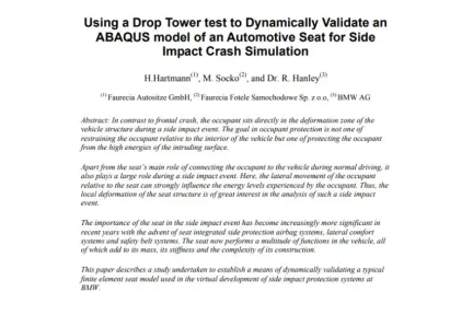 Using a Drop Tower test to Dynamically Validate an ABAQUS model of an Automotive Seat for Side Impact Crash Simulation