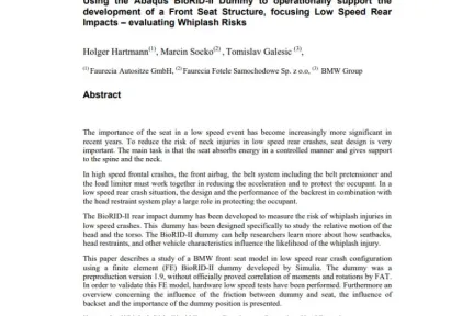 Using the Abaqus BioRID-II Dummy to operationally support the development of a Front Seat Structure, focusing Low Speed Rear Impacts – evaluating Whiplash Risks