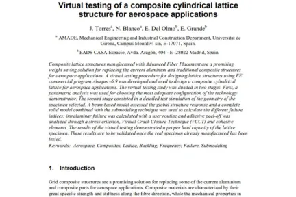 Virtual testing of a composite cylindrical lattice structure for aerospace applications