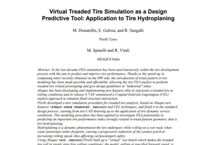 Virtual Treaded Tire Simulation as a Design Predictive Tool Application to Tire Hydroplaning