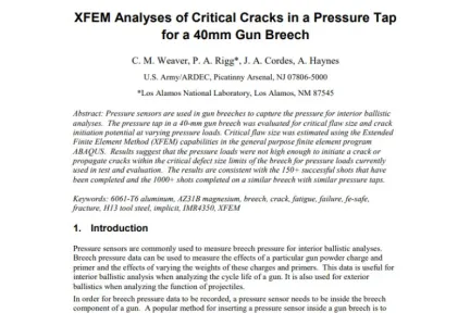 XFEM Analyses of Critical Cracks in a Pressure Tap for a 40mm Gun Breech