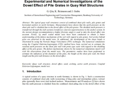 Experimental and Numerical Investigations of the Dowel Effect of Pile Grates in Quay Wall Structures