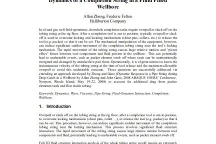 Dynamics of a Completion String in a Fluid Filled Wellbore