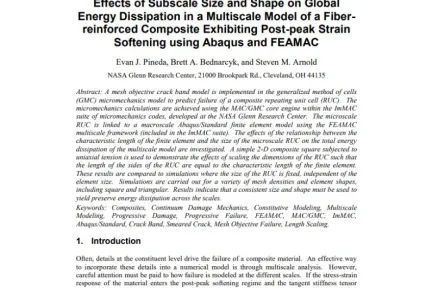 Effects of Subscale Size and Shape on Global Energy Dissipation in a Multiscale Model of a Fiberreinforced Composite Exhibiting Post-peak Strain Softening using Abaqus and FEAMAC
