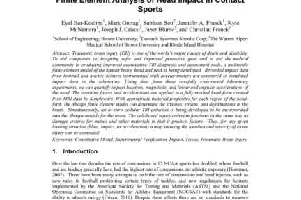 Finite Element Analysis of Head Impact in Contact Sports