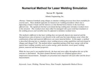 Numerical Method for Laser Welding Simulation