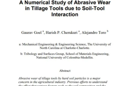 A Numerical Study of Abrasive Wear in Tillage Tools due to Soil-Tool Interaction