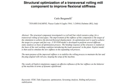 Structural optimization of a transversal rolling mill component to improve flexional stiffness