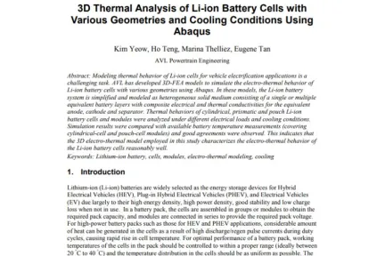 3D Thermal Analysis of Li-ion Battery Cells with Various Geometries and Cooling Conditions Using Abaqus