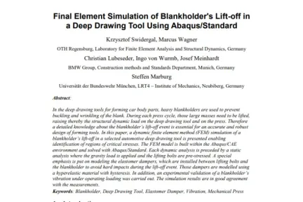 Final Element Simulation of Blankholder's Lift-off in a Deep Drawing Tool Using Abaqus/Standard