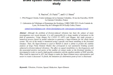 Brake system model reduction for squeal noise study