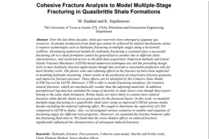 Cohesive Fracture Analysis to Model Multiple-Stage Fracturing in Quasibrittle Shale Formations