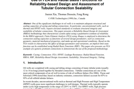 Use of FEA and Radial Basis Functions for Reliability-based Design and Assessment of Tubular Connection Sealability