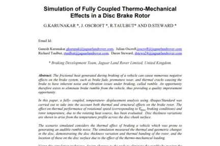 Simulation of Fully Coupled Thermo-Mechanical Effects in a Disc Brake Rotor