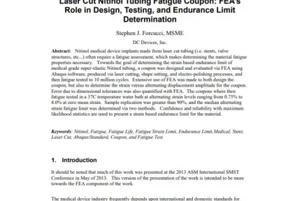 Laser Cut Nitinol Tubing Fatigue Coupon: FEA’s Role in Design, Testing, and Endurance Limit Determination