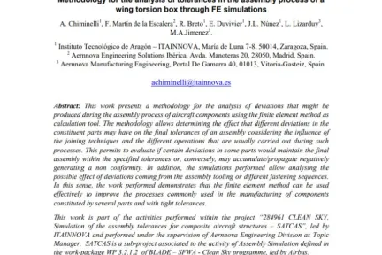 Methodology for the analysis of tolerances in the assembly process of a wing torsion box through FE simulations