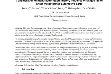 Consideration of manufacturing pre-history influence of fatigue life of sheet metal formed automotive parts
