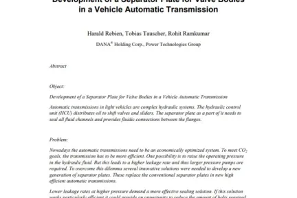 Development of a Separator Plate for Valve Bodies in a Vehicle Automatic Transmission