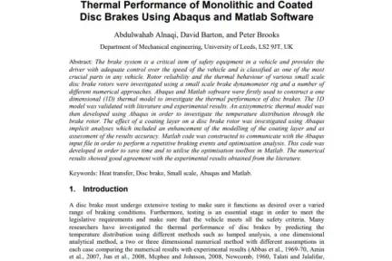Thermal Performance of Monolithic and Coated Disc Brakes Using Abaqus and Matlab Software