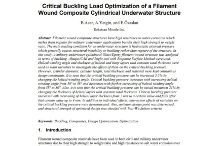 Critical Buckling Load Optimization of a Filament Wound Composite Cylindrical Underwater Structure