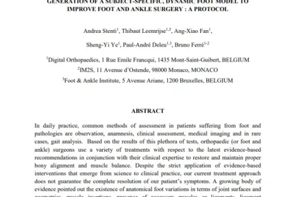 GENERATION OF A SUBJECT-SPECIFIC, DYNAMIC FOOT MODEL TO IMPROVE FOOT AND ANKLE SURGERY : A PROTOCOL