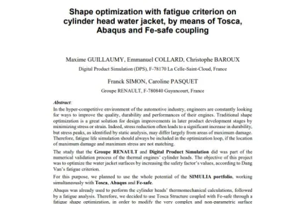 Shape optimization with fatigue criterion on cylinder head water jacket, by means of Tosca, Abaqus and Fe-safe coupling