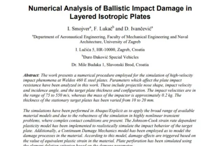Numerical Analysis of Ballistic Impact Damage in Layered Isotropic Plates