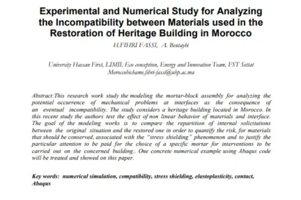 Experimental and Numerical Study for Analyzing the Incompatibility between Materials used in the Restoration of Heritage Building in Morocco