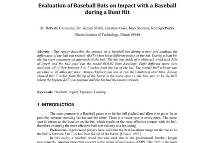 Evaluation of Baseball Bats on Impact with a Baseball during a Bunt Hit