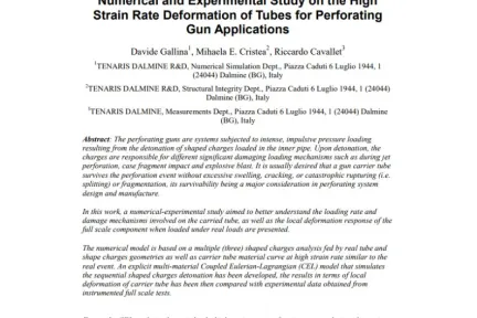 Numerical and Experimental Study on the High Strain Rate Deformation of Tubes for Perforating Gun Applications