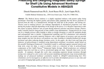 Predicting and Designing Integrated Safety Syringe for Shelf Life Using Advanced Nonlinear Constitutive Models in ABAQUS