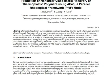 Prediction of Nonlinear Viscoelastic Recovery of Thermoplastic Polymers using Abaqus Parallel Rheological Framework Model