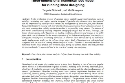 Three-dimensional numerical foot model for running shoe designing