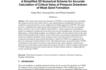 A Simplified 3D Numerical Scheme for Accurate Calculation of Critical Value of Pressure Drawdown of Weak Sand Formation